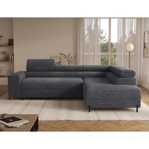 Tumši pelēks velveta stūra dīvāns (ar labo stūri/L veida) Colesio – ELTAP-image-2