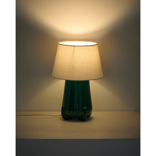 Zaļa/ziloņkaula krāsas keramikas galda lampa (augstums 45,5 cm) Odra – Kave Home-image-1