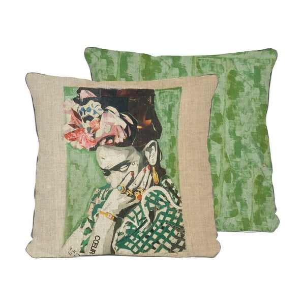 Apmaināms spilvendrāns ar linu Madre Selva Frida Collage Green, 45 x 45 cm