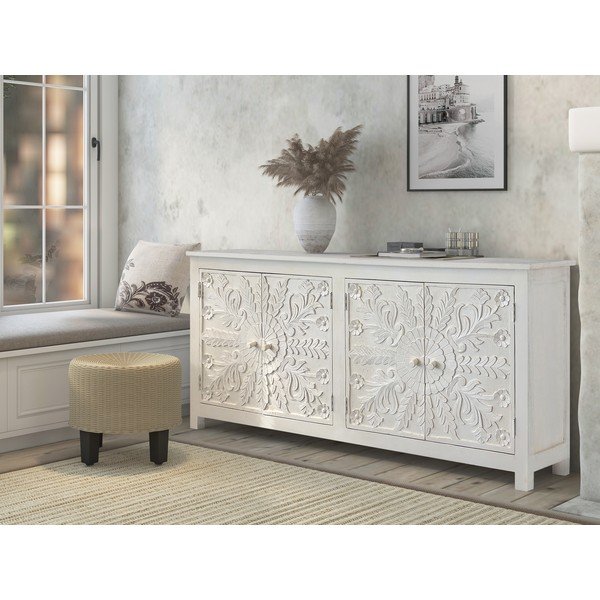 Krēmkrāsas mango masīvkoka zema kumode 61x40 cm Kalhana – Støraa-image-1