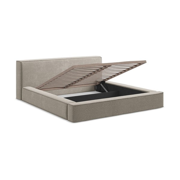 Pelēkbrūna polsterēta divvietīga gulta ar veļas kasti un redelēm 160x200 cm Noho – Makamii-image-3