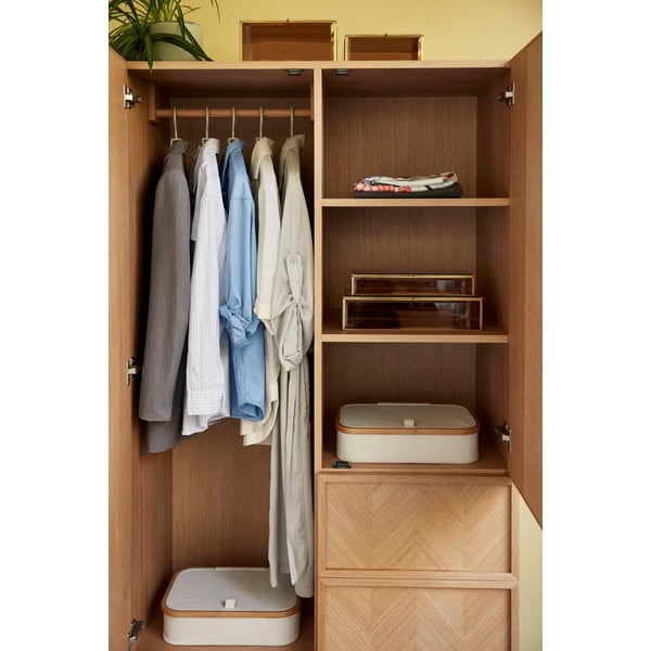 Bēšas tekstila uzglabāšanas kastes (2 gab.) ar vāku 38x26x9 cm Ecru – Hübsch-image-1