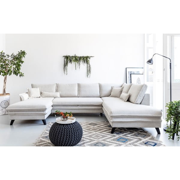 Bēšs izlaižams U-veida dīvāns Miuform Charming Charlie, labais stūris-image-1