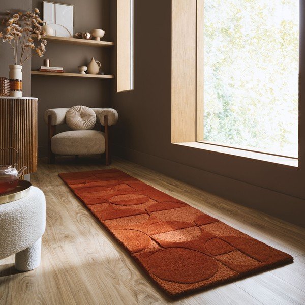 Terakotas oranžs ar rokām darināts vilnas celiņa paklājs 60x230 cm Gigi – Flair Rugs-image-1