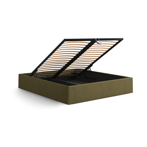 Zaļa polsterēta divvietīga gulta ar veļas kasti/bez galvgaļa ar redelēm 180x200 cm Susan – Micadoni -image-3