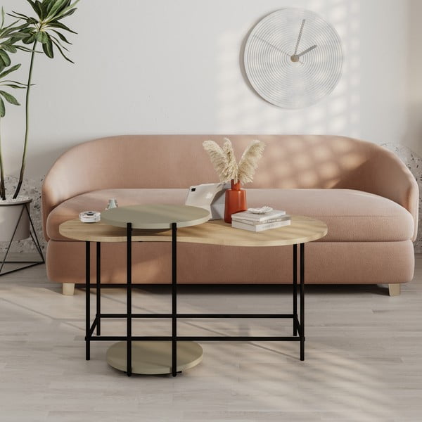 Žurnālgaldiņi ar ozolkoka imitācijas galda virsmu (2 gab.) 65x103 cm Rosie – Marckeric-image-1