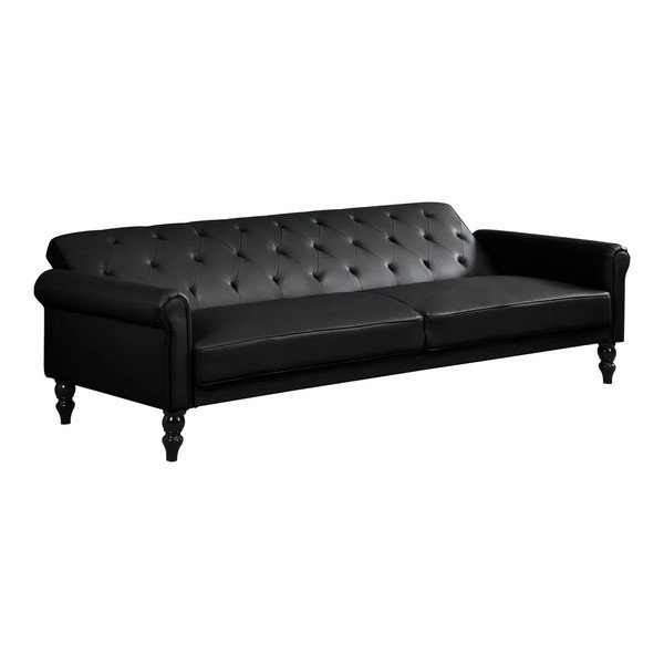 Melns regulējams/salokāms dīvāns no ādas imitācijas 222 cm Tyne – Støraa-image-3