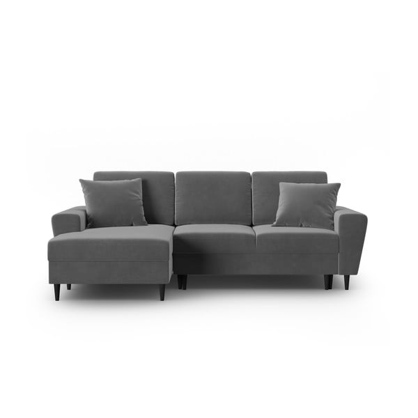 Gaiši pelēks samta salokāms stūra dīvāns ar uzglabāšanas vietu (ar kreiso stūri/ar zvilni) Kyoto – Cosmopolitan Design