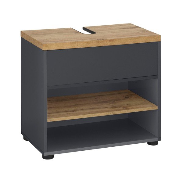 Antracīta pelēks skapītis zem izlietnes ar ozolkoka imitāciju 60x57 cm Thessa – Støraa-image-1