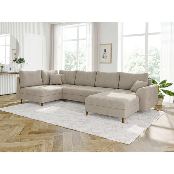 Bēšs stūra dīvāns no buklē auduma (ar labo stūri/U veida) Ariella – Ropez-image-3
