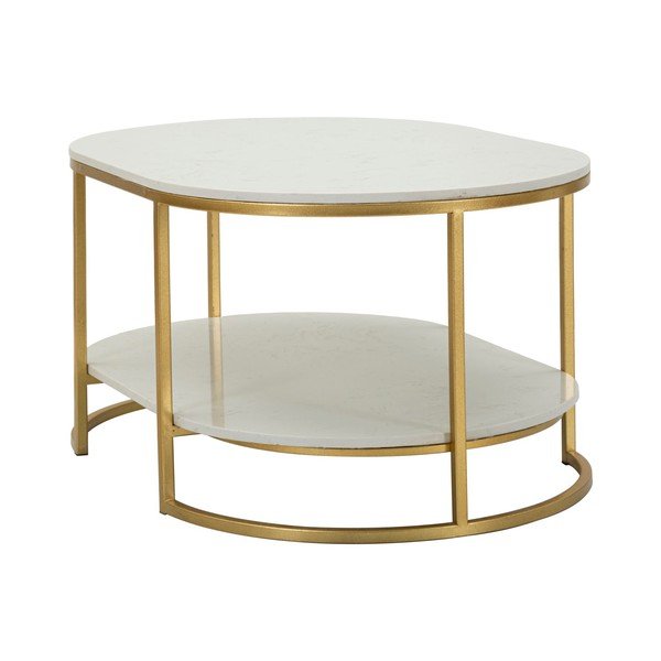 Balts/zelta krāsas žurnālgaldiņš ar marmora virsmu 60x90 cm Izmir – Mauro Ferretti-image-2