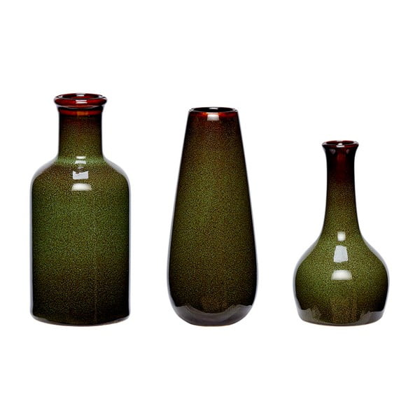 3 zaļu keramikas vāžu komplekts Hübsch Frej
