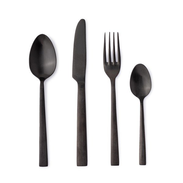 Melns nerūsējošā tērauda galda piederumi (16 gab.) 4 personām Hestia – Bizzotto