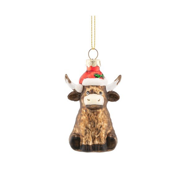 Stikla Ziemassvētku eglītes rotājums 4,5 cm Highland Cow – Sass & Belle