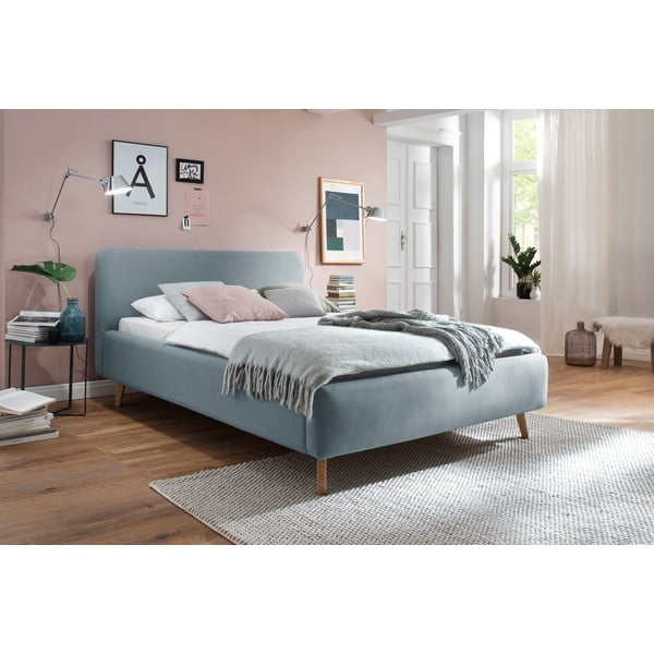 Dūmakaini zila polsterēta divvietīga gulta bez režģa 140x200 cm Mattis – Meise Möbel-image-1