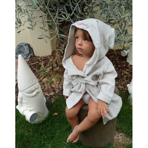 Balts/pelēks kokvilnas halāts bērniem M izmērs Mouse – Rocket Baby-image-1