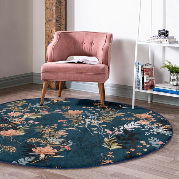 Tumši zils mazgājams robotu putekļu sūcējiem piemērots apaļš paklājs ø 80 cm Comfort – Mila Home-image-1