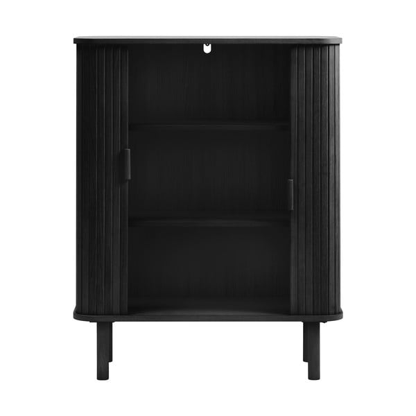 Melns skapītis ar ozolkoka imitāciju ar bīdāmām durvīm 113x90 cm Cavo – Unique Furniture-image-2