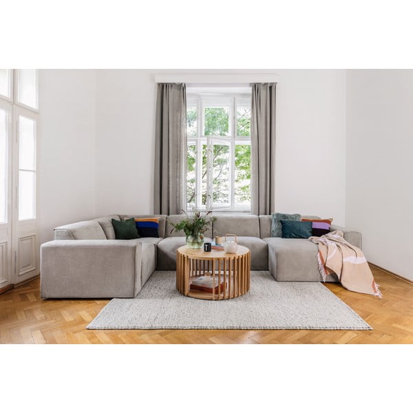 Bēšs velveta U veida stūra moduļu dīvāns Scandic Sting, labais stūris-image-1