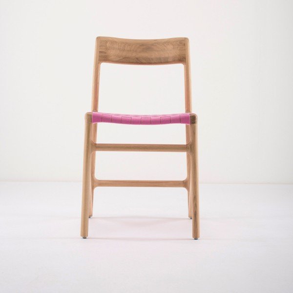 Ēdamistabas krēsls no ozolkoka masīvkoka ar rozā sēdekli Gazzda Fawn-image-3