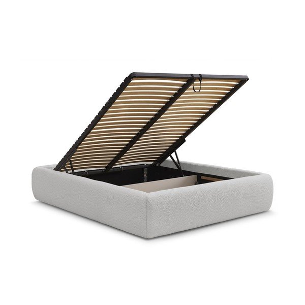 Gaiši pelēka polsterēta divvietīga gulta ar veļas kasti/bez galvgaļa un ar redelēm 160x200 cm Inera – Bobochic Paris-image-3