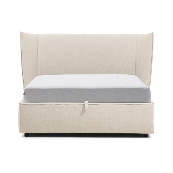 Bēša polsterēta divvietīga gulta no šenila ar veļas kasti ar redelēm 180x200 cm Arvian – Kave Home-image-3