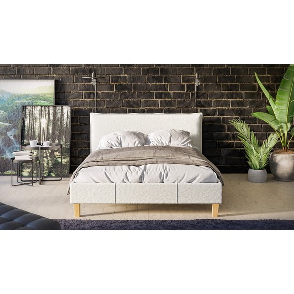 Krēmkrāsas mīksta divvietīga gulta ar režģi 140x200 cm Tina – Ropez-image-1