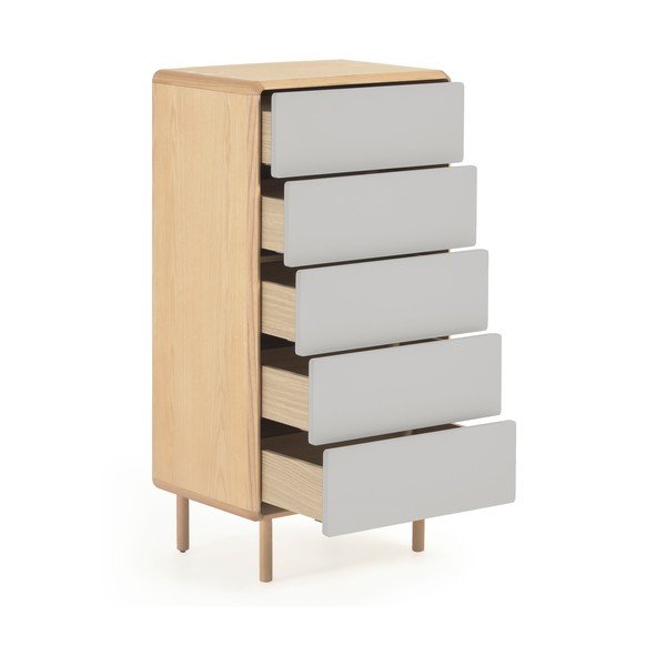 Pelēka/dabīga toņa kumode ar oškoka imitāciju 60x117x42 cm Anielle – Kave Home-image-2