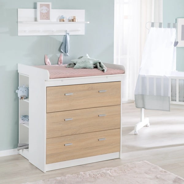 Balta/dabīga toņa augsta bērnu kumode ar ozolkoka imitāciju 89x98 cm Gabriella – Roba-image-4