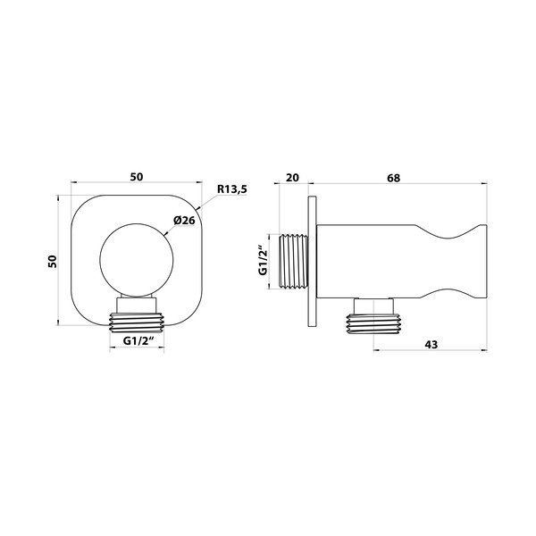 Matēti melna misiņa dušas savienojuma daļa – Sapho-image-1