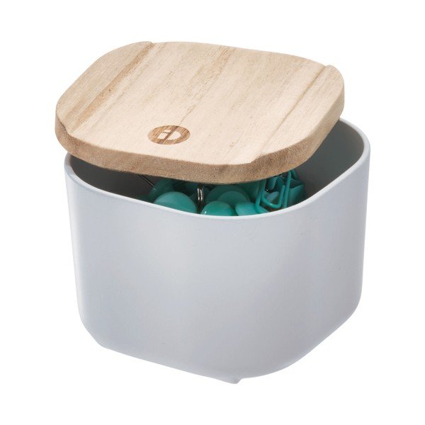 Pelēka uzglabāšanas kaste ar vāku no paulovnijas koka iDesign Eco, 9 x 9 cm-image-1