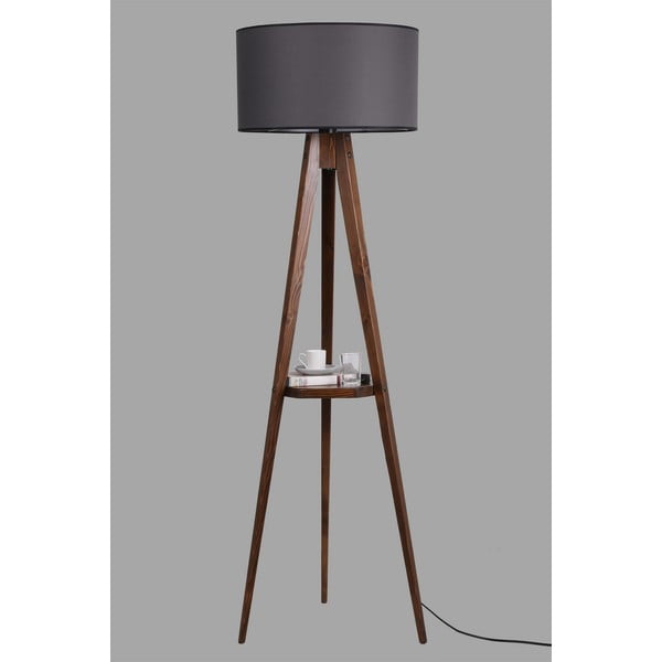 Melna/brūna stāvlampa ar plauktu ar auduma abažūru (augstums 154 cm) Sehbali Tripod – Opviq lights-image-2
