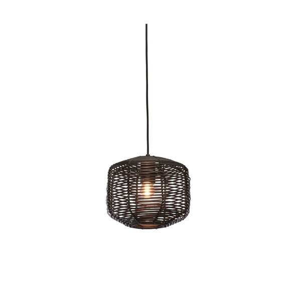 Melna piekaramā lampa ar rotangpalmas abažūru ø 25 cm Tanami – Good&Mojo