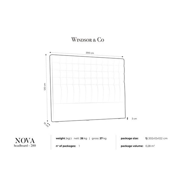 Krēmkrāsas galvgals Windsor & Co Sofas Nova, 200 x 120 cm-image-3