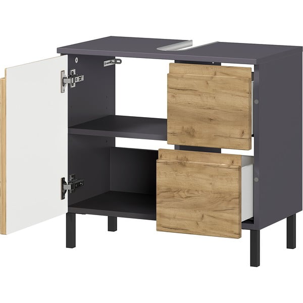 Tumši pelēks skapītis zem izlietnes ar ozolkoka imitāciju 60x56 cm Salinas – Germania-image-3