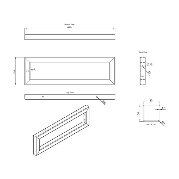 Sudraba krāsas tērauda virsmas balsts 49x4 cm – Sapho-image-3