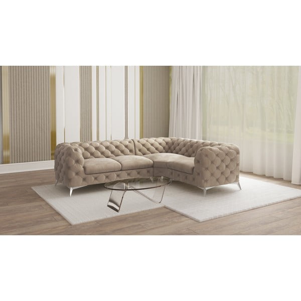 Pelēkbēšs samta stūra dīvāns (ar labo stūri/L veida) Chelsea – Ropez-image-1