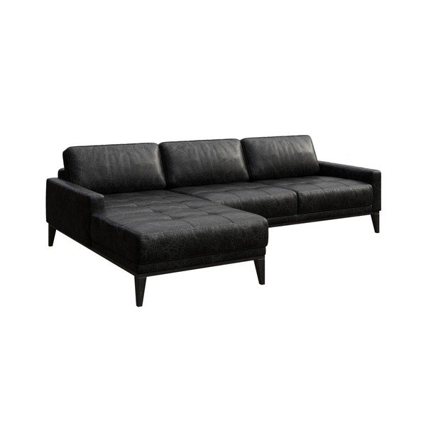 Melns ādas stūra dīvāns MESONICA Musso Tufted, kreisais stūris-image-2