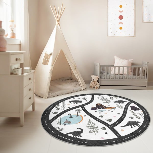 Melnbalts mazgājams bērnu rotaļu paklājs ø120 cm Dino Park – Mila Home-image-2