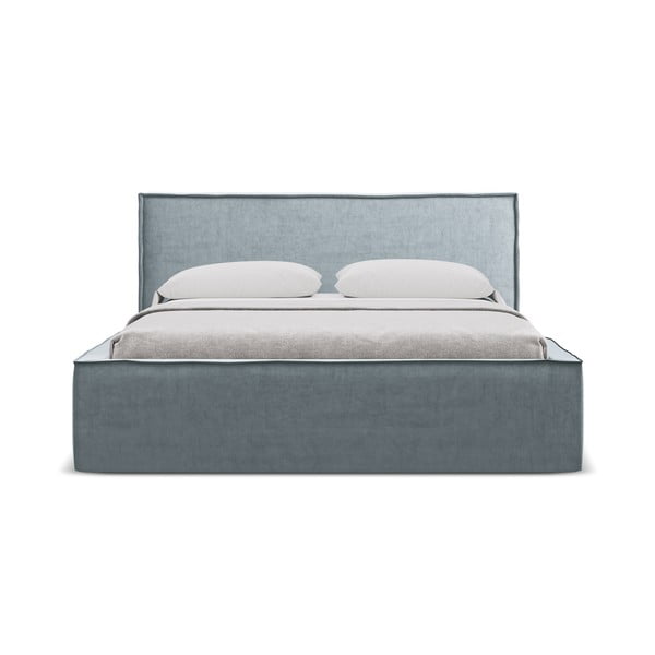 Gaiši zila polsterēta divvietīga gulta ar veļas kasti un redelēm 160x200 cm Anani – Makamii-image-4
