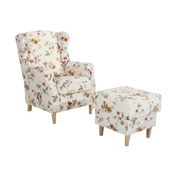 Krēmkrāsas un balta ziedu taburete Max Winzer Lorris-image-2