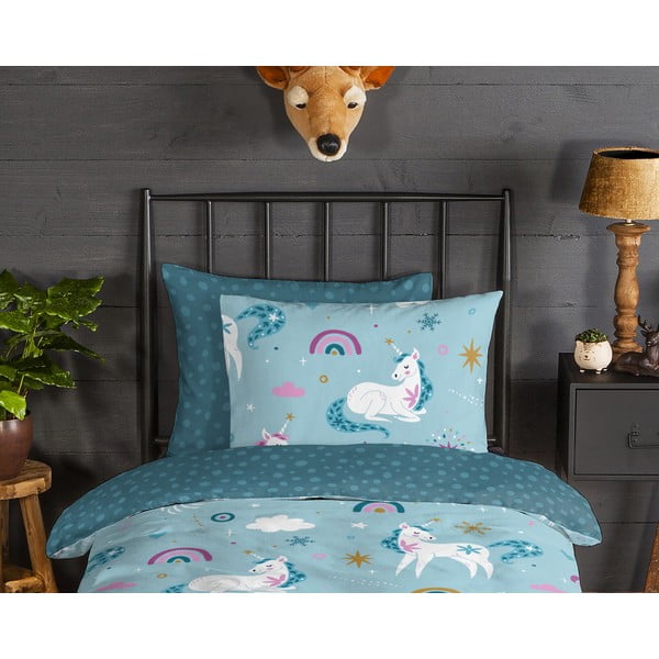 Vienguļamā flaneļa bērnu gultas veļa 140x200 cm Snowycorn – Good Morning-image-2