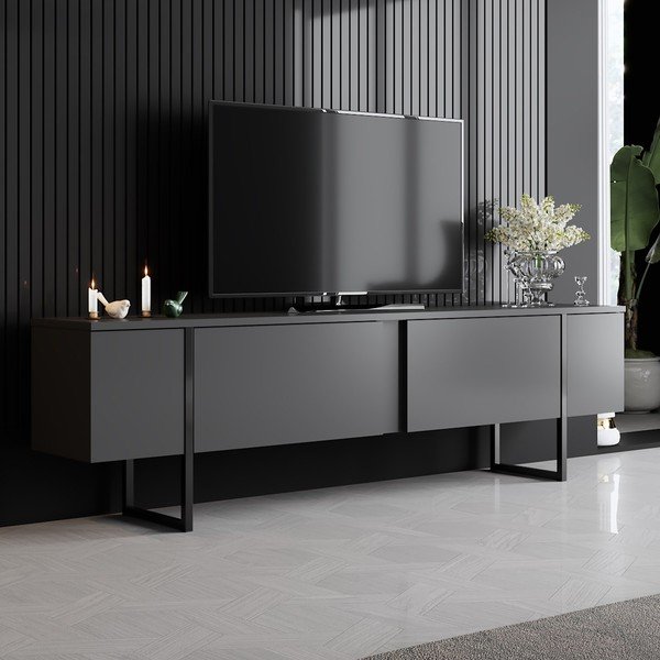 Antracīta pelēks TV galdiņš 180x30 cm Luxe – Kalune Design-image-1