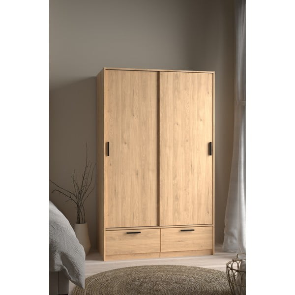 Dabīga toņa drēbju skapis ar ozolkoka imitāciju ar bīdāmām durvīm 121x200 cm Line – Tvilum-image-2