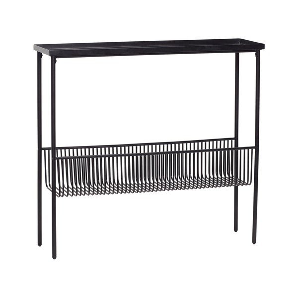 Melns konsoles galds ar žurnālu nodalījumu Hübsch Birthe, garums 100 cm