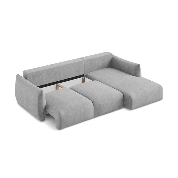 Gaiši pelēks salokāms stūra dīvāns no šenila auduma (ar labo stūri/ar zvilni) Leila – Makamii-image-4