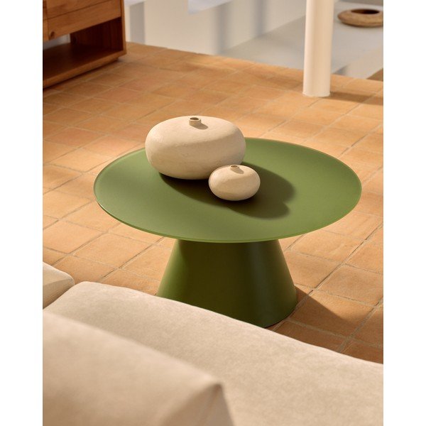 Zaļš apaļš žurnālgaldiņš ar stikla galda virsmu ø 80 cm Wilshire – Kave Home-image-1