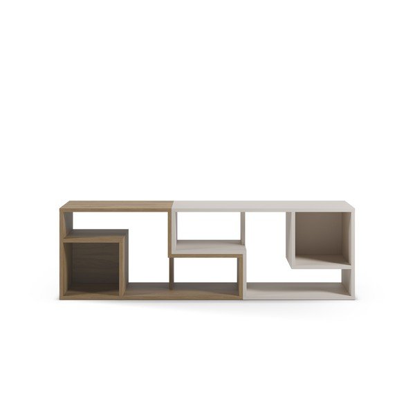 Balts/dabīga toņa stūra TV galdiņš ar ozolkoka imitāciju 145x45x35 cm Glina – Marckeric-image-2