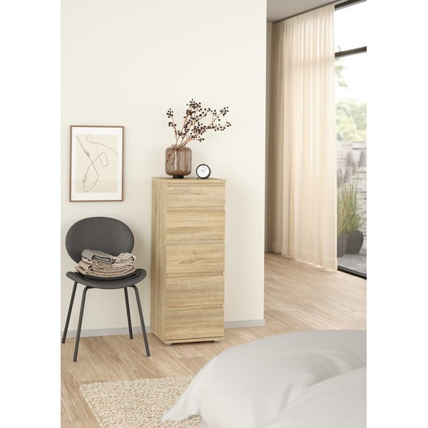 Dabīga toņa augsta kumode ar ozolkoka imitāciju 40x107 cm Nova – Tvilum-image-1