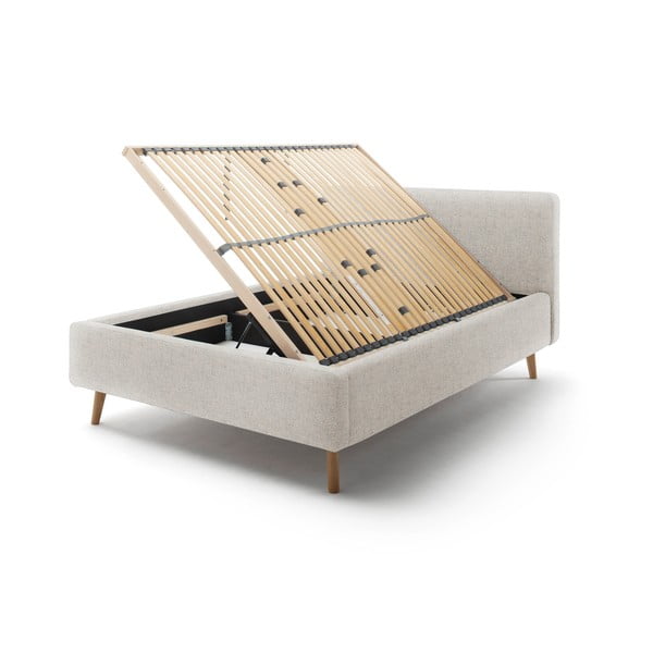 Bēša polsterēta divvietīga gulta ar veļas kasti ar redelēm 140x200 cm Mattis – Meise Möbel-image-2